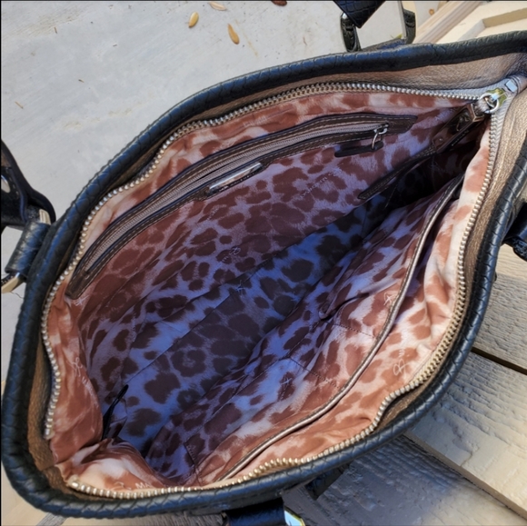 B Makowsky Handbag Snakeskin Embossed Animal Print Leather Shoulder Bag Black - Picture 10 of 14